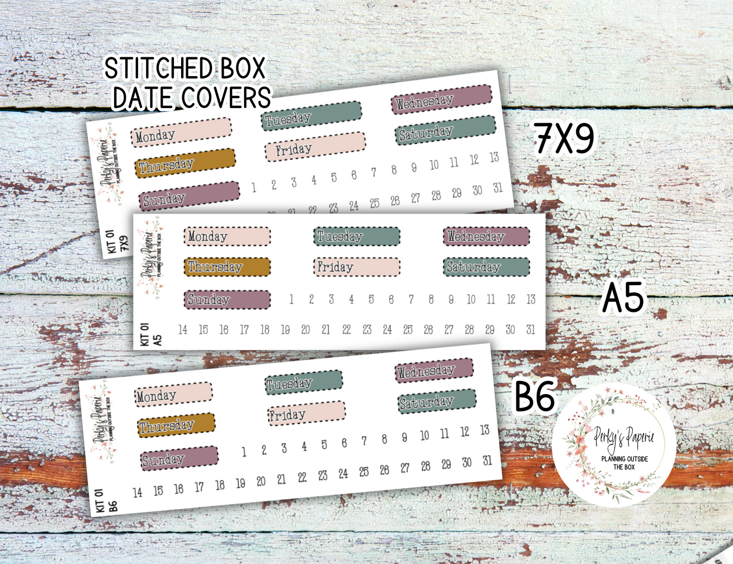 Pink Elegant Pumpkins Stitched Box Mixed Color Date Covers Colorful Planner Stickers for Various Planners Kit 01, Days of the Week Date Cover, Redate Stickers