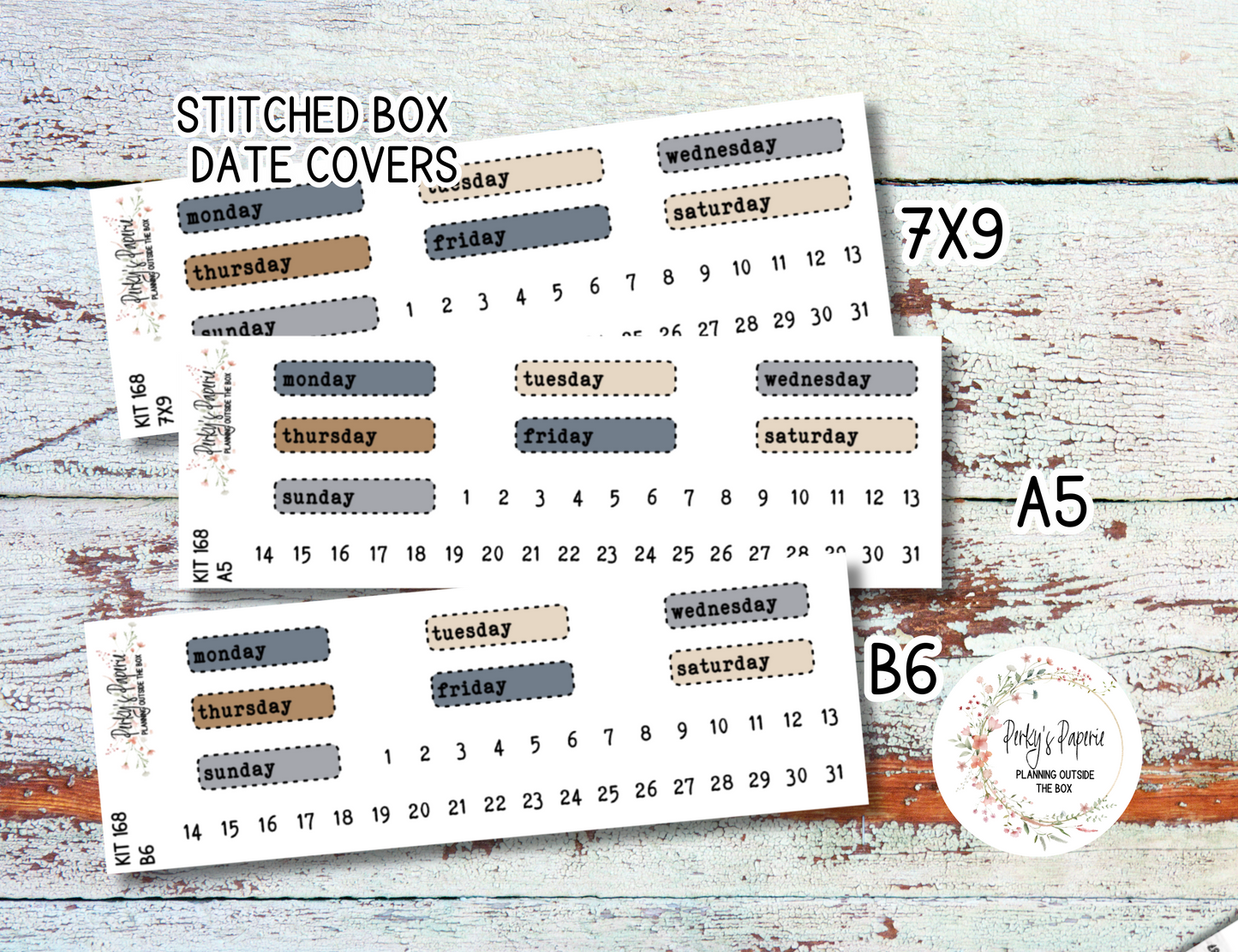 Stitched Box Mixed Color Date Covers Colorful Planner Stickers for Various Planners Kit 168, Days of the Week Date Cover, Redate Stickers