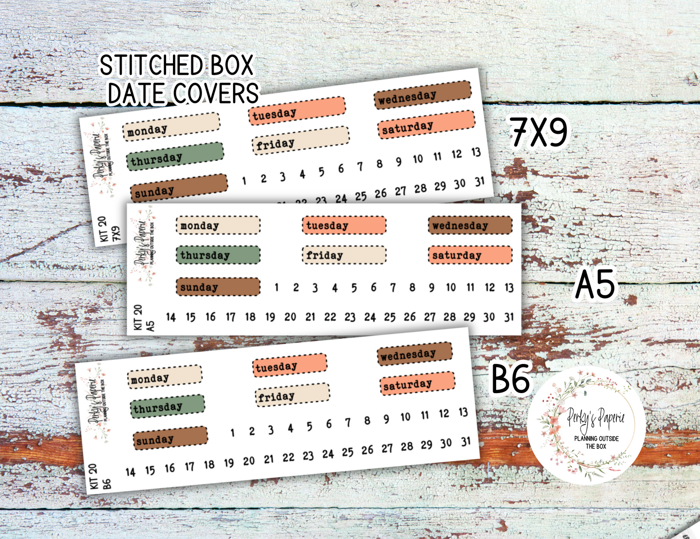 Cozy Fall Stitched Box Mixed Color Date Covers Colorful Planner Stickers for Various Planners Kit 20, Days of the Week Date Cover, Redate Stickers