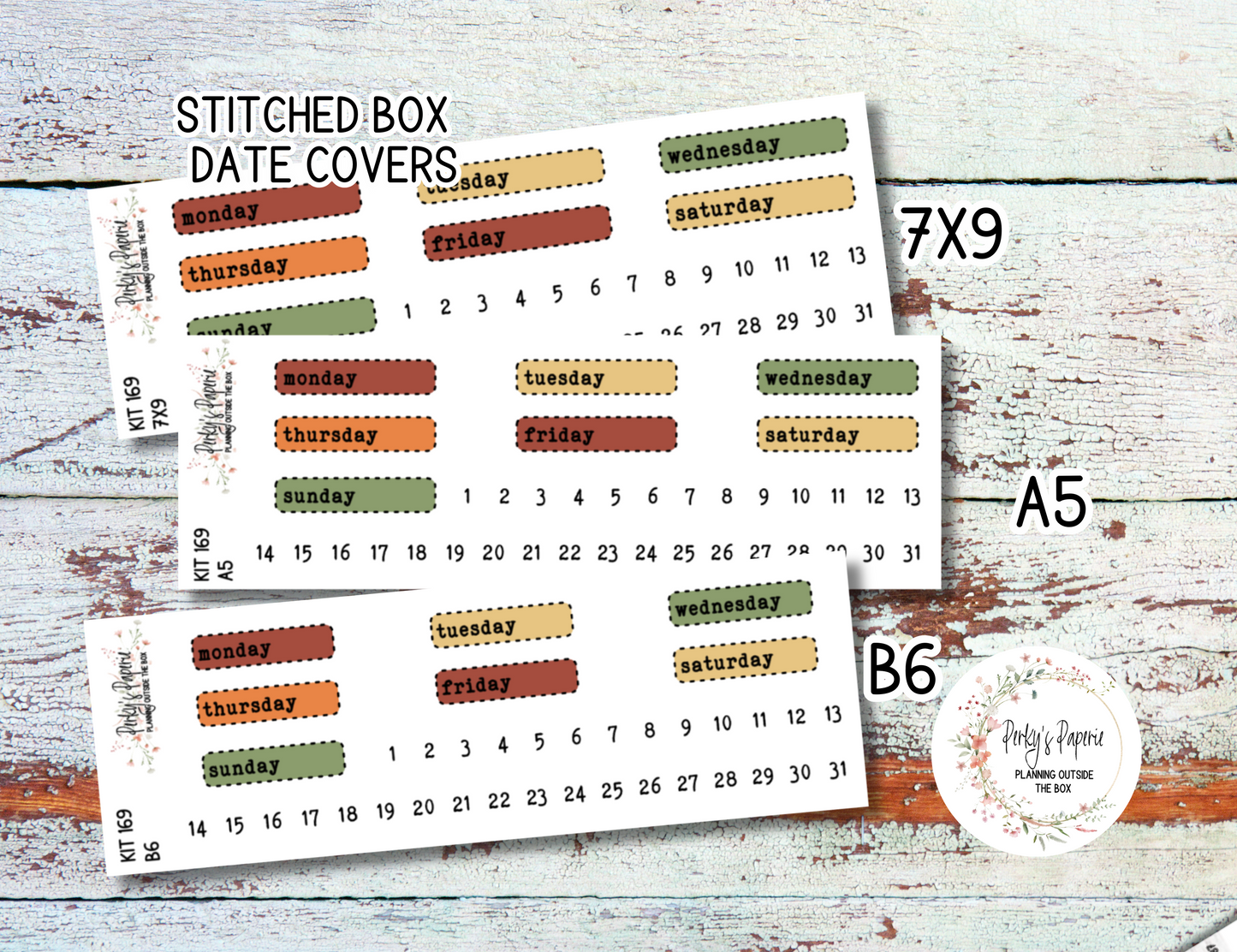 An Apple A Day Stitched Box Mixed Color Date Covers Colorful Planner Stickers for Various Planners Kit 169, Days of the Week Date Cover, Redate Stickers