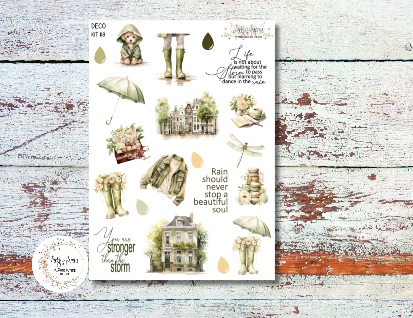 Showers in the City Full Sheet Deco Planner Stickers Kit 118, Decorative Planning, Journaling Stickers, Junk Journal, Planner Stickers