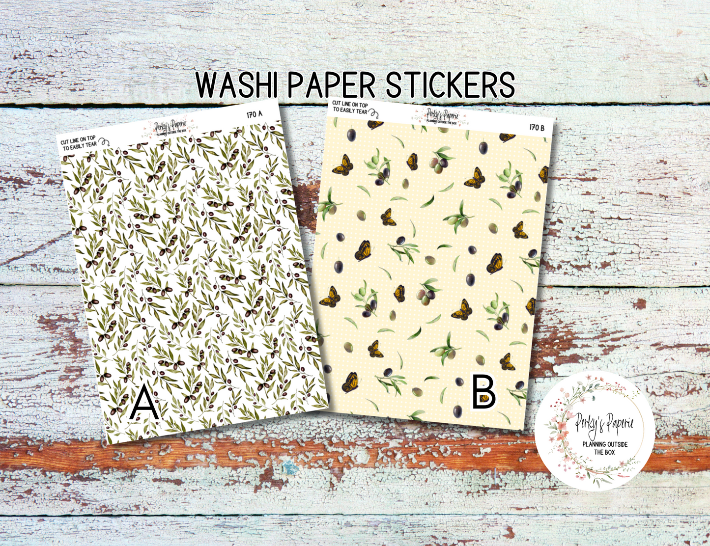 Olive Harvest in Tuscany Fall Washi Paper Tearable Stickers Kit 170 - Olive Branches and Moths