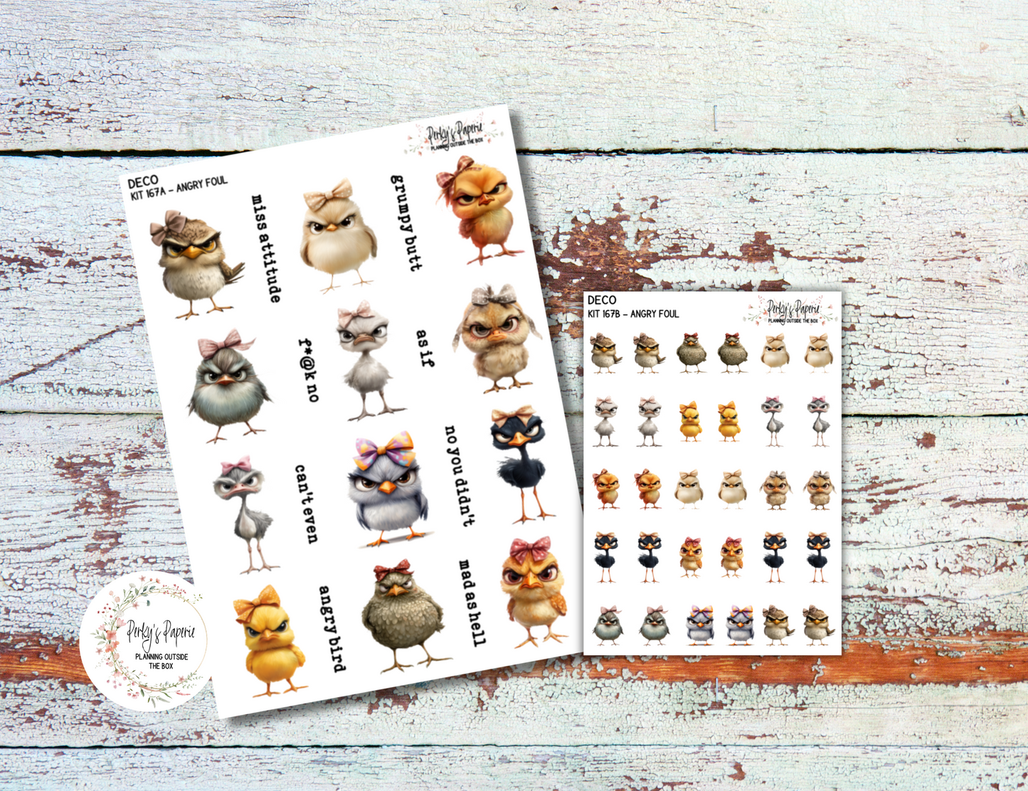 Angry Foul Full Sheet Deco Planner Stickers Kit 167 - Full and Quarter Sheets Available | Aesthetic Planner Stickers | Fits All Planners