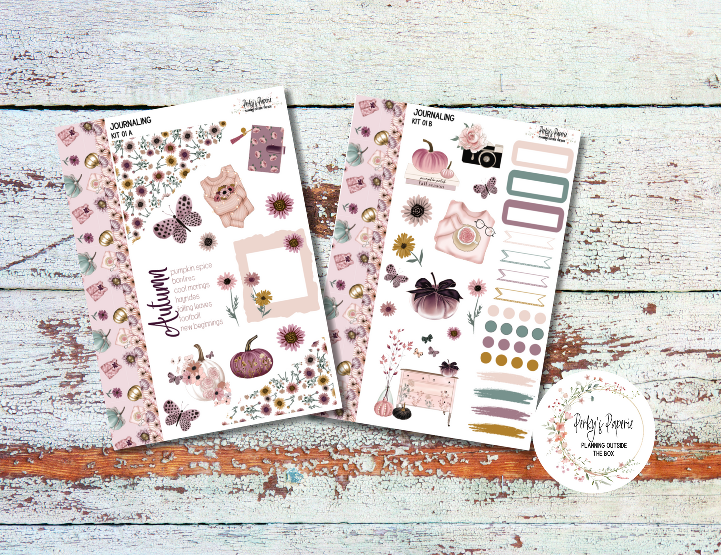 Pink Elegant Pumpkin Journal, Scrapbook, Hobonichi Cousin Daily Planner Sticker Kit 01, Weekly and Daily A5 Journaling Kit for Fall, Autumn, Elegant, Pumpkins