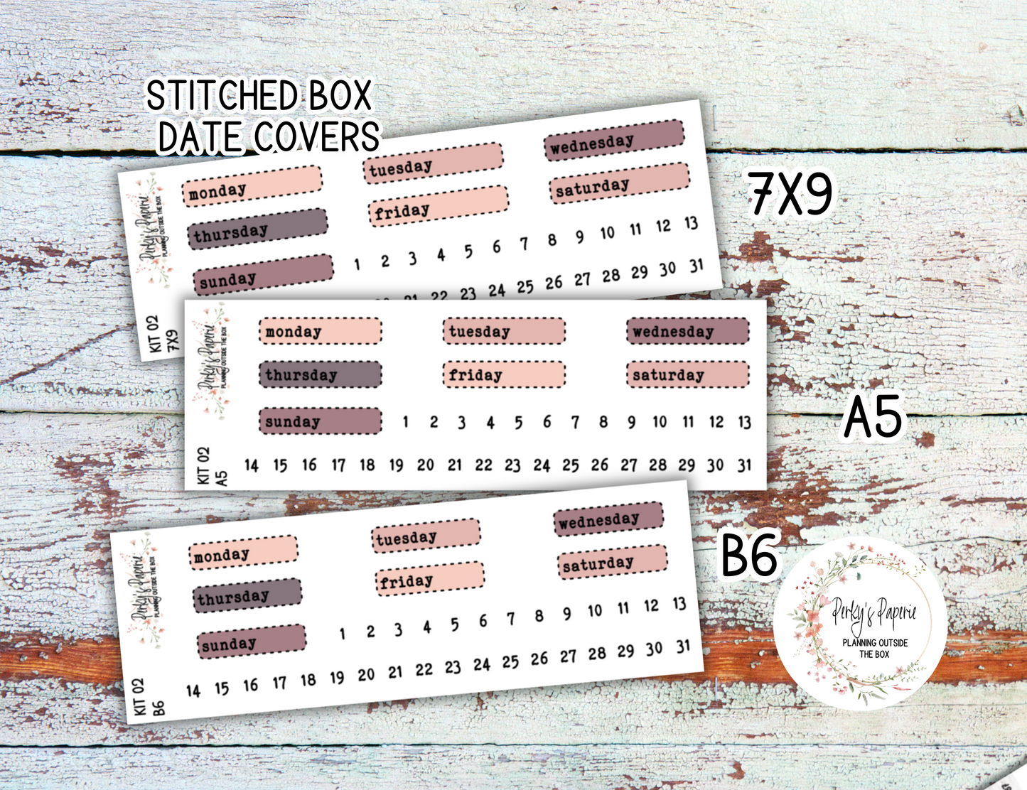 Blushing Blooms Stitched Box Mixed Color Date Covers Colorful Planner Stickers for Various Planners Kit 02, Days of the Week Date Cover, Redate Stickers