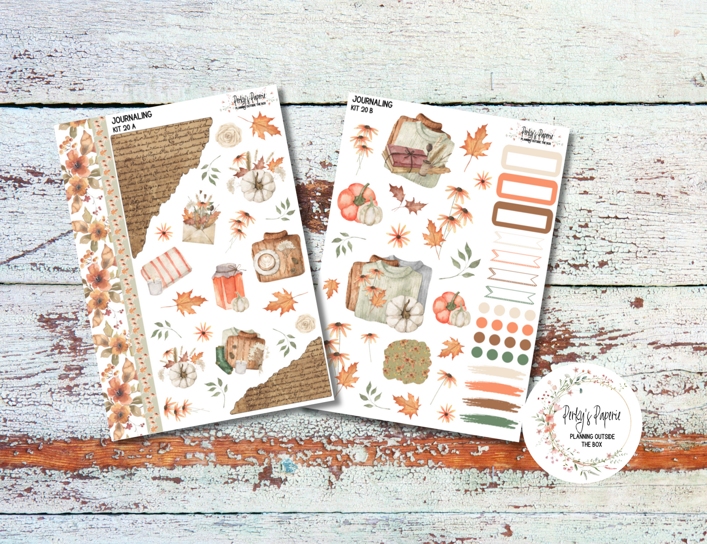 Cozy Fall Decorative Journal Planner Sticker Kit 20, All Planner Sizes, Fits Monthly, Weekly, and Daily Pages, Creative Journaling, Journaling Kit for Fall, Autumn, Leaves and Flowers