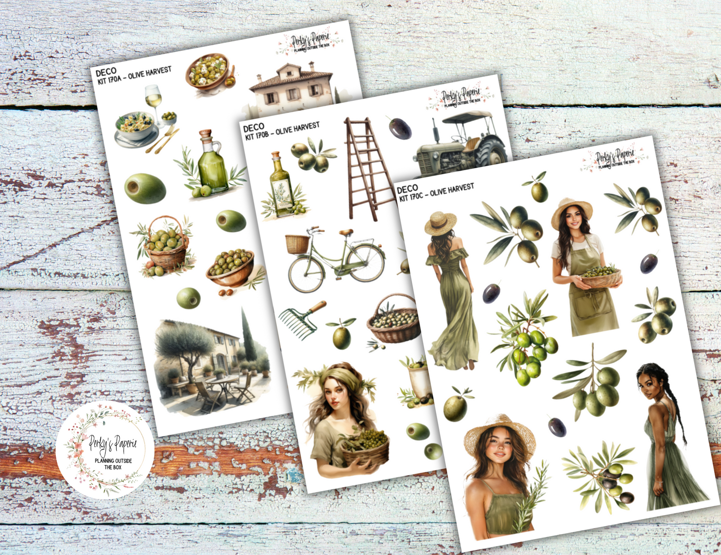 Olive Harvest in Tuscany Full Sheet Deco Planner Stickers Kit 170, Decorative Planning, Journaling Stickers, Junk Journal, Planner Stickers