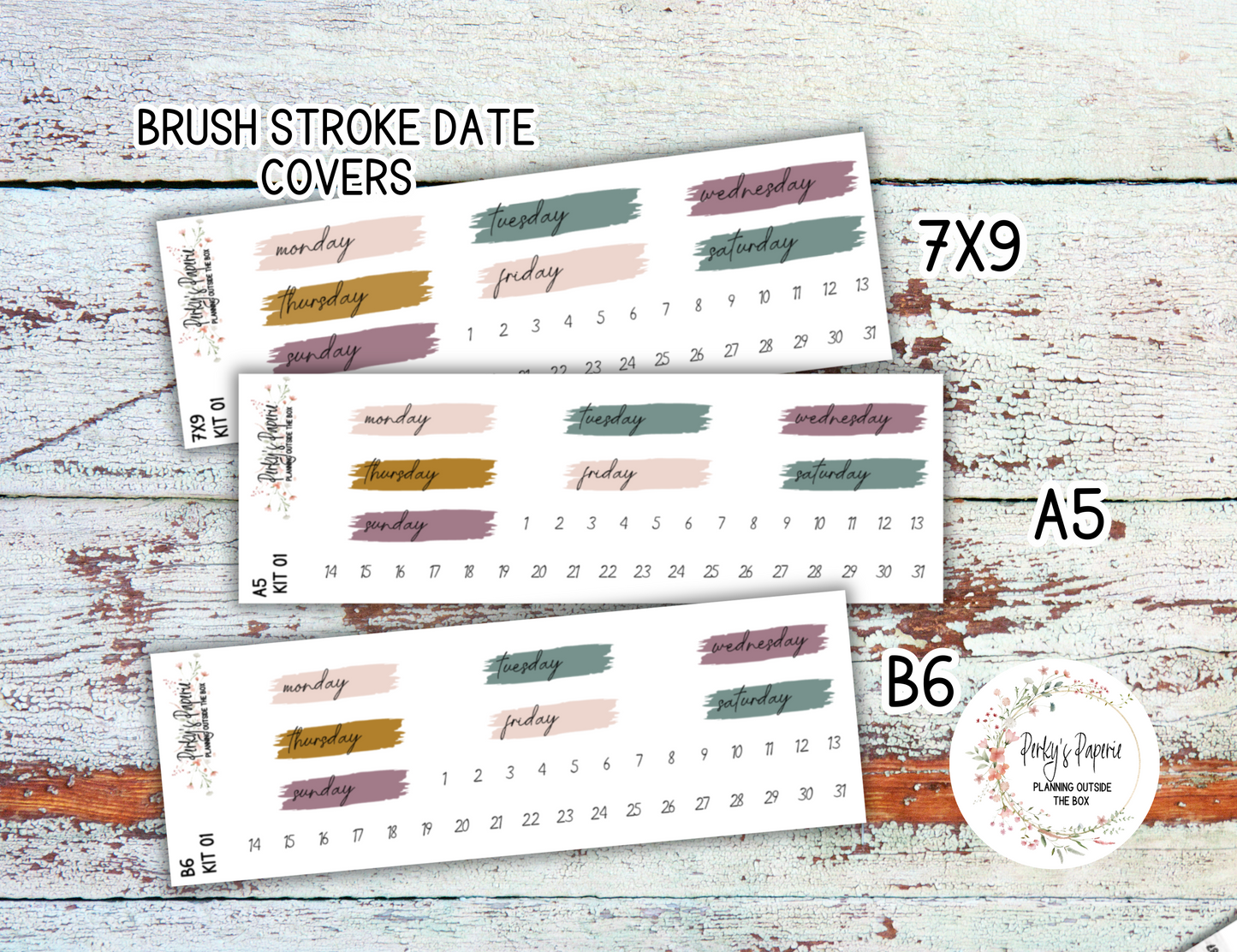 Pink Elegant Pumpkins Brush Stroke Mixed Color Date Covers Colorful Planner Stickers for Various Planners Kit 01, Days of the Week Date Cover, Redate Stickers