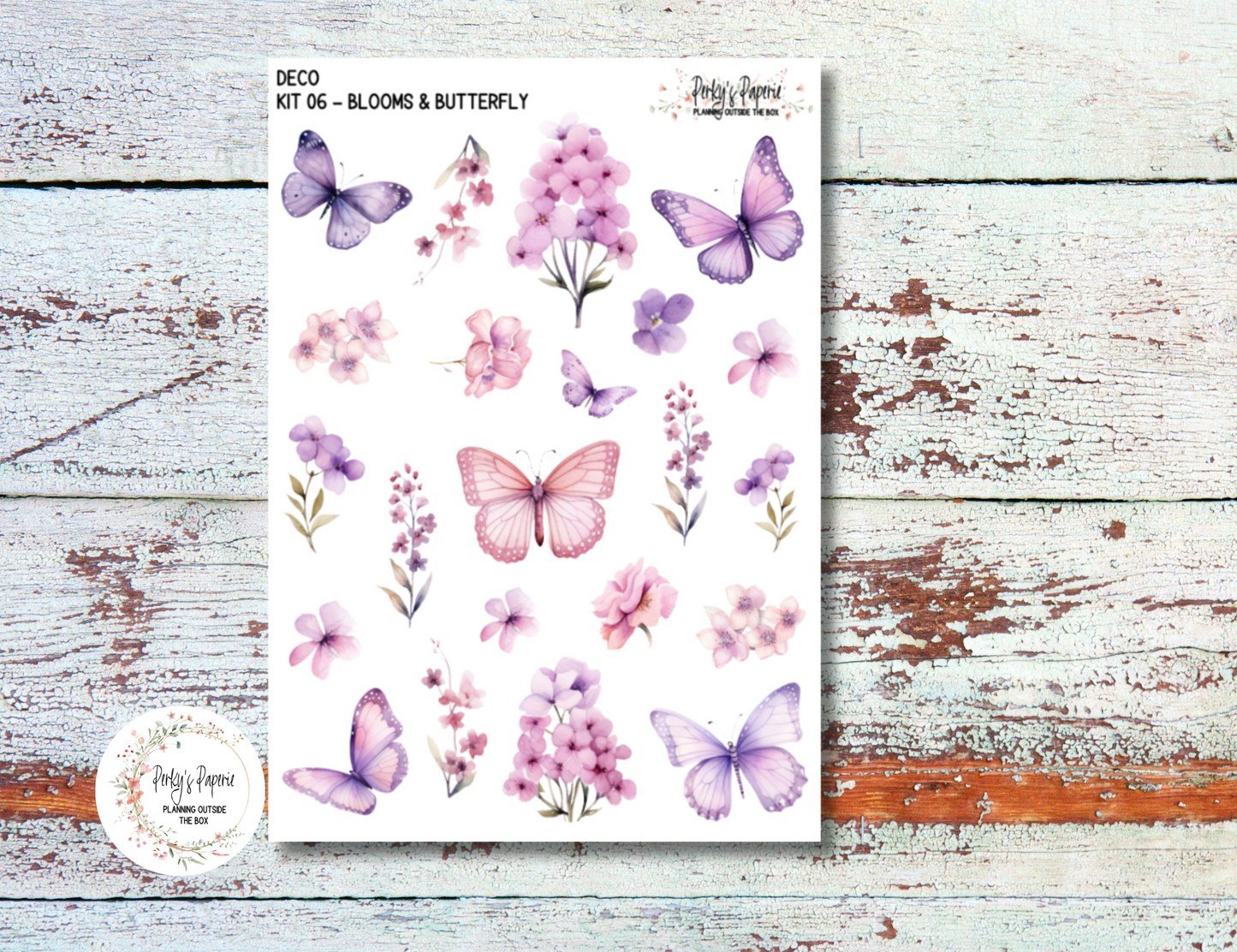 Full Sheet Deco Planner Stickers Kit 06 Blooms and Butterfly, EC, HP, Hobonichi, Makselife, Take a Note