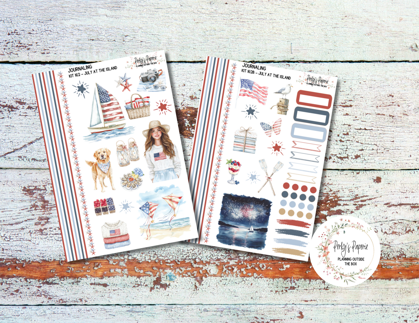 Fourth of July Decorative Journal Planner Sticker Kit 162 for All Planner Sizes | Fits Monthly, Weekly, and Daily Pages | Functional Stickeral & Decorative Stickers For All Planner Sizes