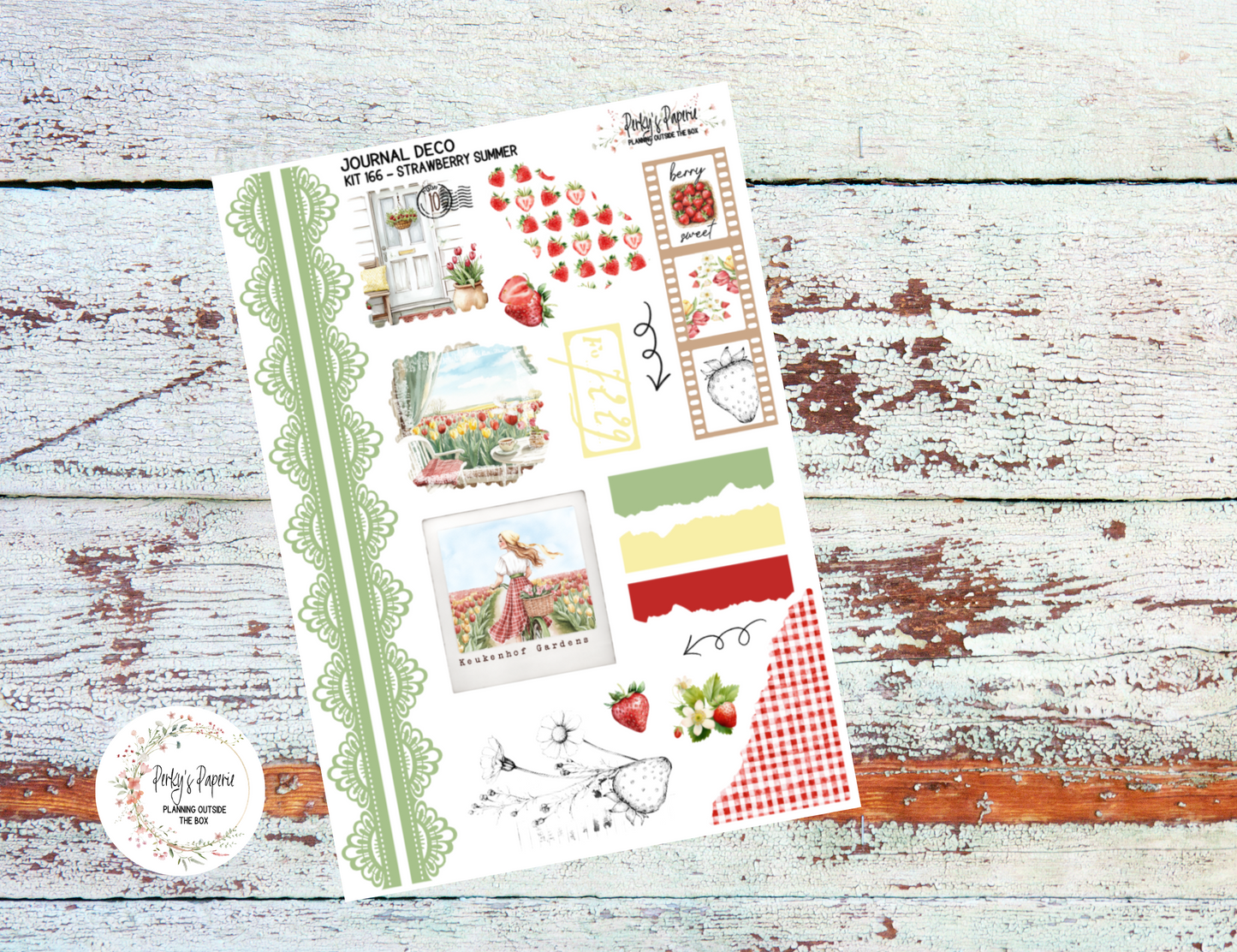 Strawberry Summer Journal Deco Sticker Sheet – Kit #166 | Aesthetic Planner Stickers | Fits All Planners