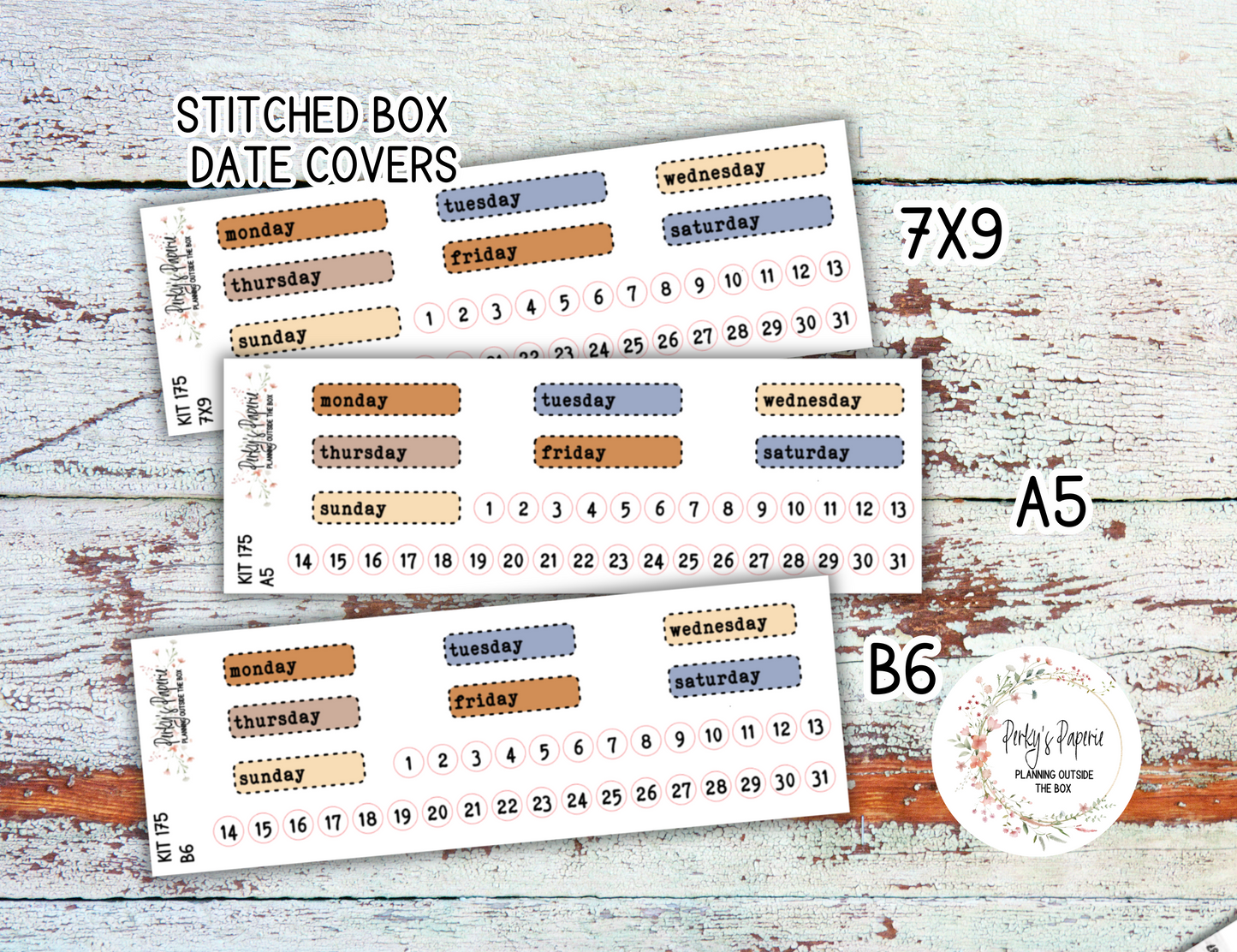 Autumn at Foxbury Manor Stitched Box Mixed Color Date Covers Colorful Planner Stickers for Various Planners Kit 175, Days of the Week Date Cover, Redate Stickers