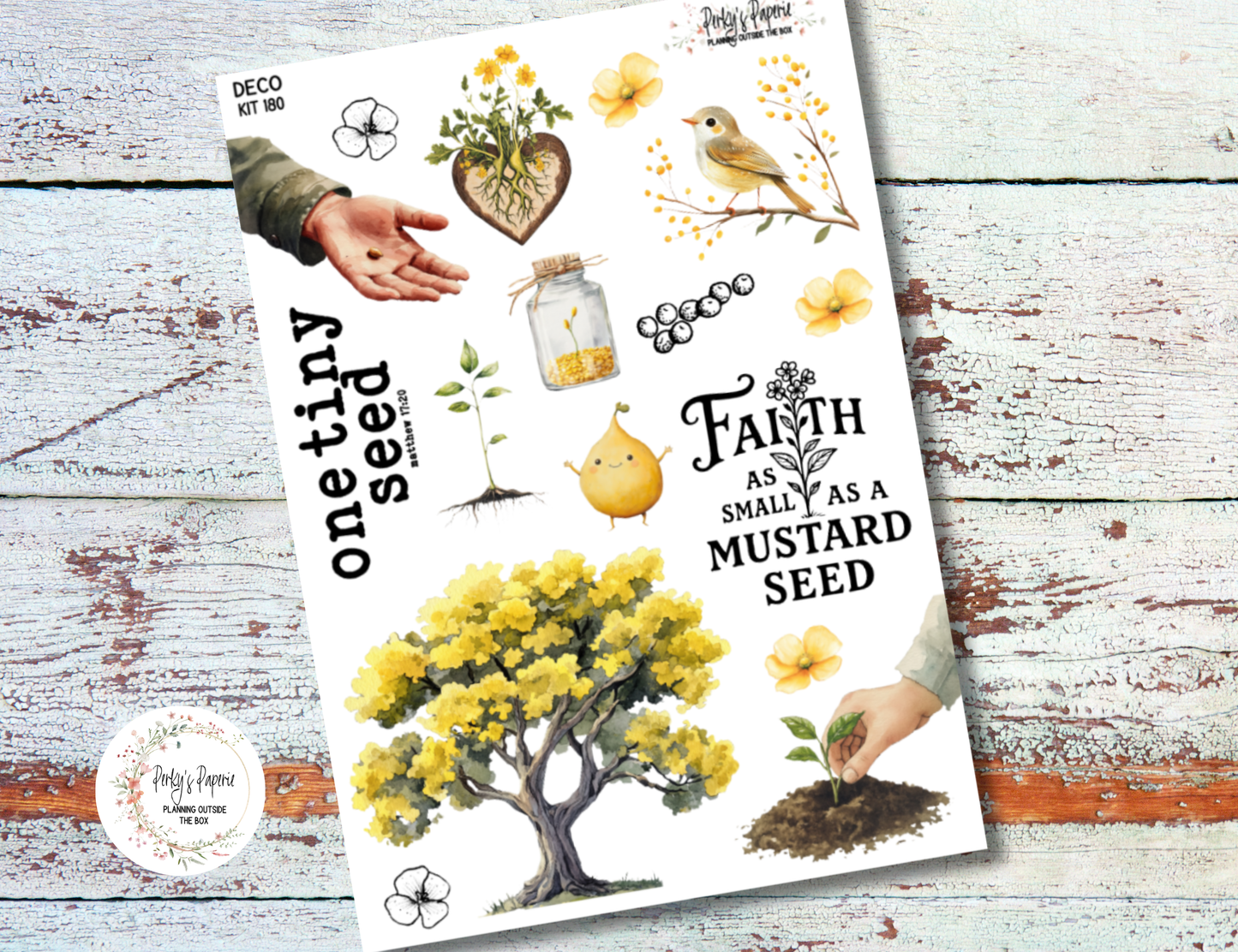 Faith as Small as a Mustard Seed Stickers | Christian Planner Stickers | Bible Journaling Stickers | Mustard Seed Scripture Deco Sheet | Watercolor Faith Stickers 5x7 | Clear or White Matte Sticker Paper