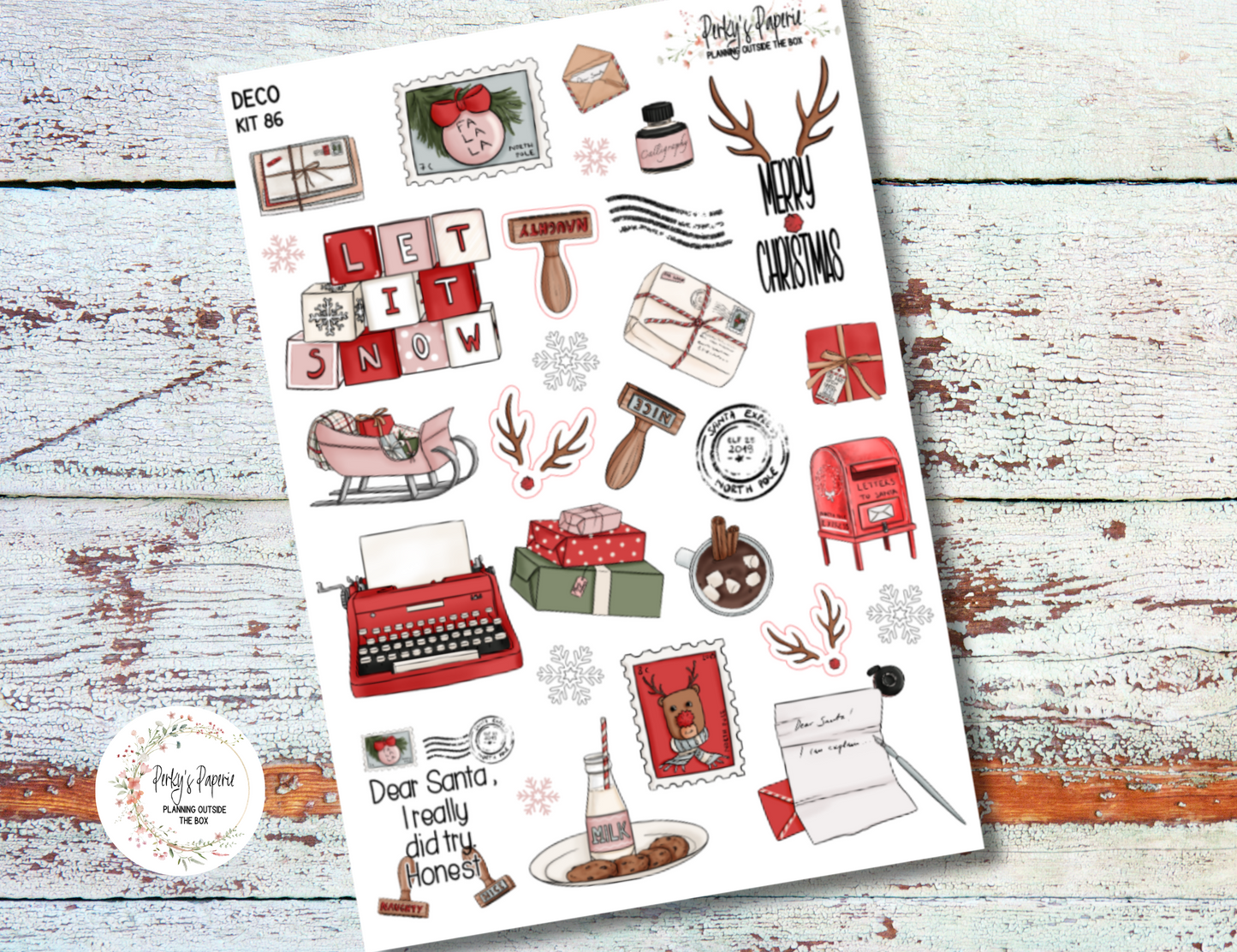 Santa's Christmas Letters Full Sheet Deco Planner Stickers Kit 86, Christmas, Dear Santa, Journal Decoration, EC, HP, Hobonichi, Makselife