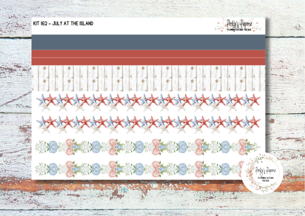 Weekly Washi Sticker Sheet 162, July At The Island Washi, Fourth of July and Memorial Functional and Decorative Stickers, Planner Stickers