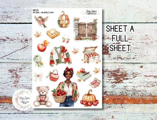 An Apple A Day Fall Full Sheet Deco Planner Stickers Kit 169, Decorative Planning, Journaling Stickers, Junk Journal, Planner Stickers