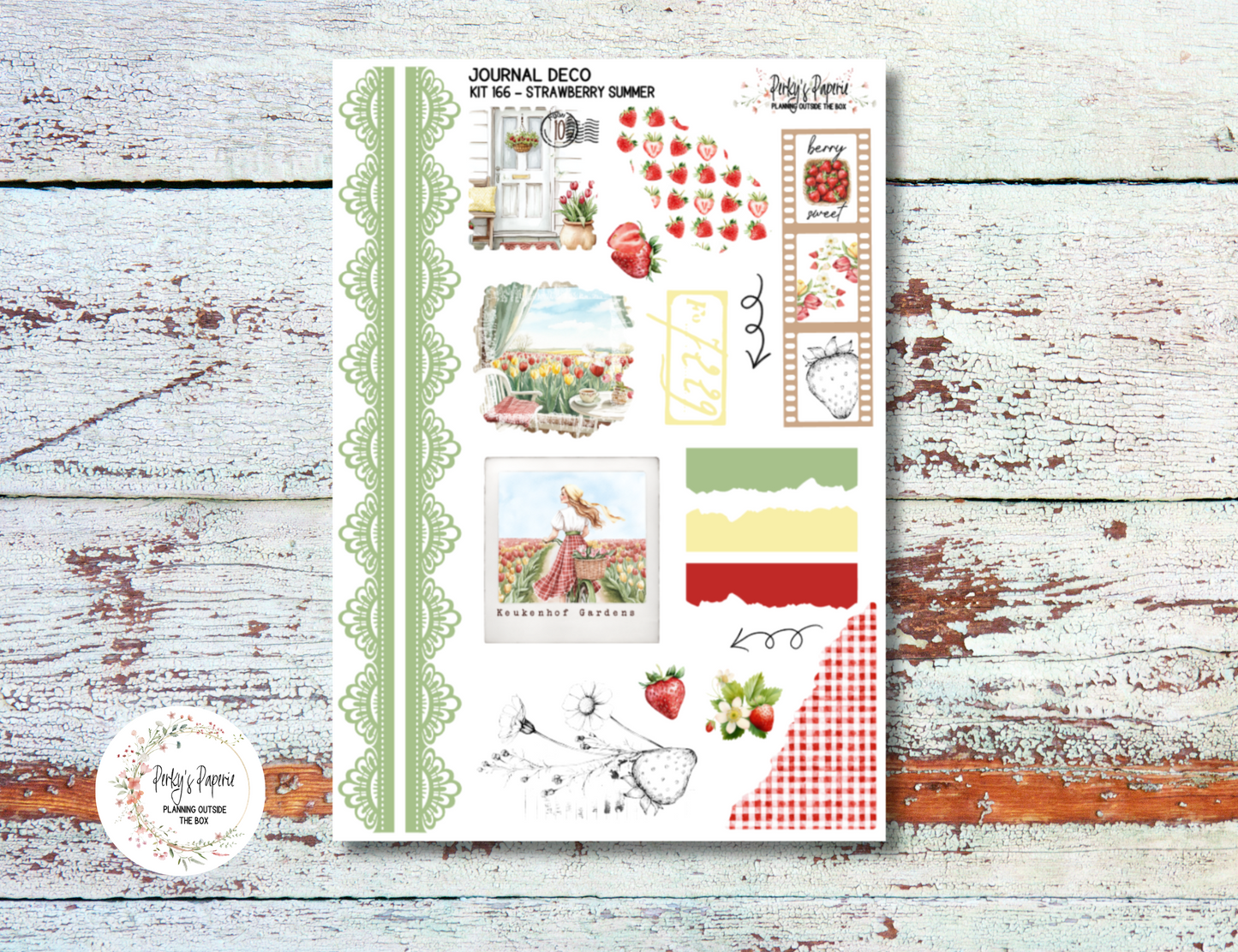 Strawberry Summer Journal Deco Sticker Sheet – Kit #166 | Aesthetic Planner Stickers | Fits All Planners