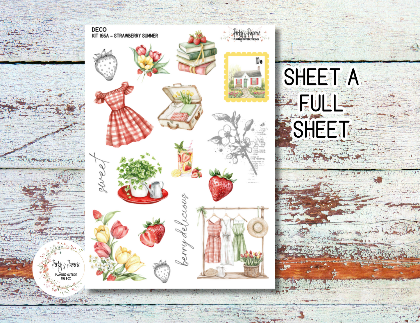 Strawberry Summer Full Sheet Deco Planner Stickers Kit 166, Decorative Planning, Journaling Stickers, Junk Journal, Planner Stickers