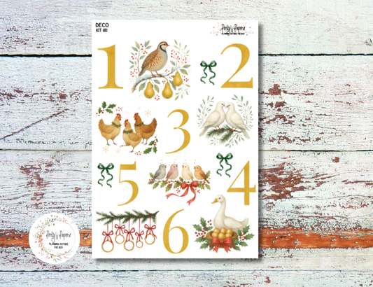 12 Days of Christmas Sticker Sheets for Journaling & Planners Kit 181 | Vintage Holiday and Christmas Deco Stickers Set
