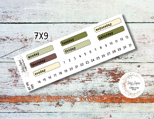 Olive Harvest in Tuscany Stitched Box Mixed Color Date Covers Colorful Planner Stickers for Various Planners Kit 170, Days of the Week Date Cover, Redate Stickers
