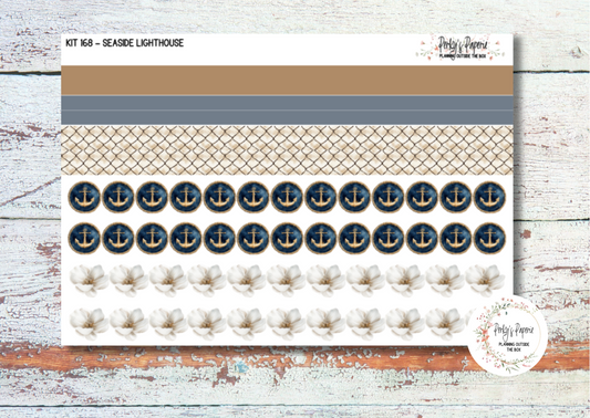 Seaside Lighthouse Weekly Washi Sticker Sheet 168, Fall and Nautical Functional and Decorative Stickers, Planner Stickers