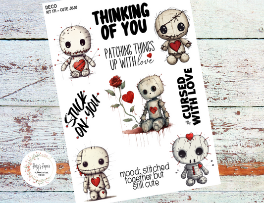 Cute JuJu VooDoo Dolls Full Sheet Deco Planner Stickers Kit 171 - Full | Halloween Planner Stickers | Fits All Planners