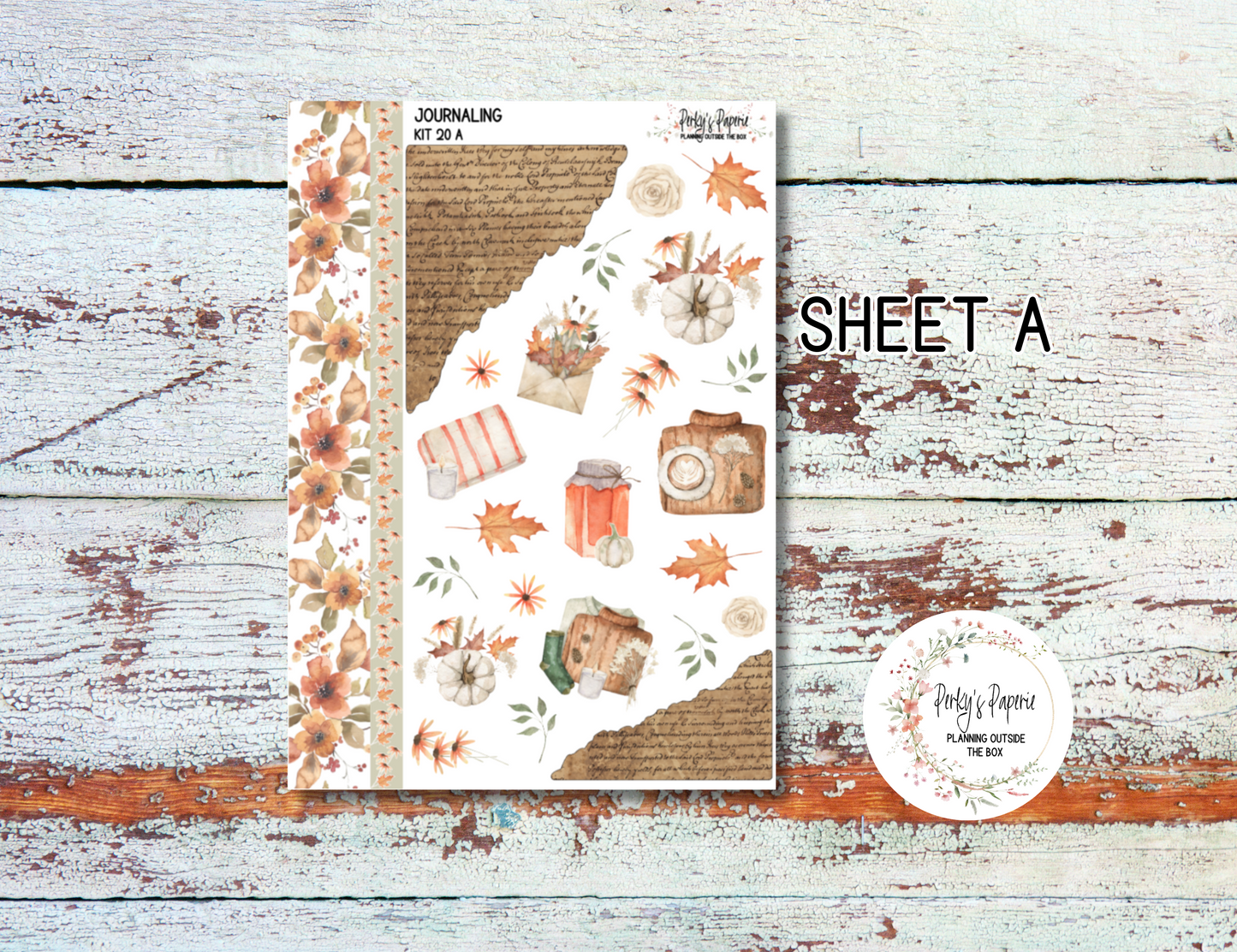 Cozy Fall Decorative Journal Planner Sticker Kit 20, All Planner Sizes, Fits Monthly, Weekly, and Daily Pages, Creative Journaling, Journaling Kit for Fall, Autumn, Leaves and Flowers