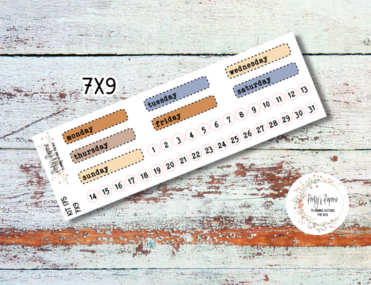 Autumn at Foxbury Manor Stitched Box Mixed Color Date Covers Colorful Planner Stickers for Various Planners Kit 175, Days of the Week Date Cover, Redate Stickers