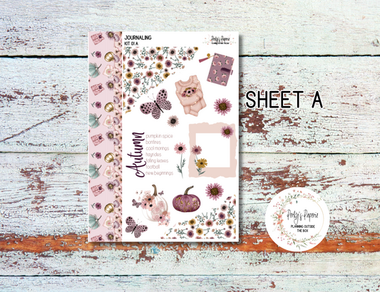 Pink Elegant Pumpkin Journal, Scrapbook, Hobonichi Cousin Daily Planner Sticker Kit 01,  Weekly and Daily A5 Journaling Kit for Fall, Autumn, Elegant, Pumpkins