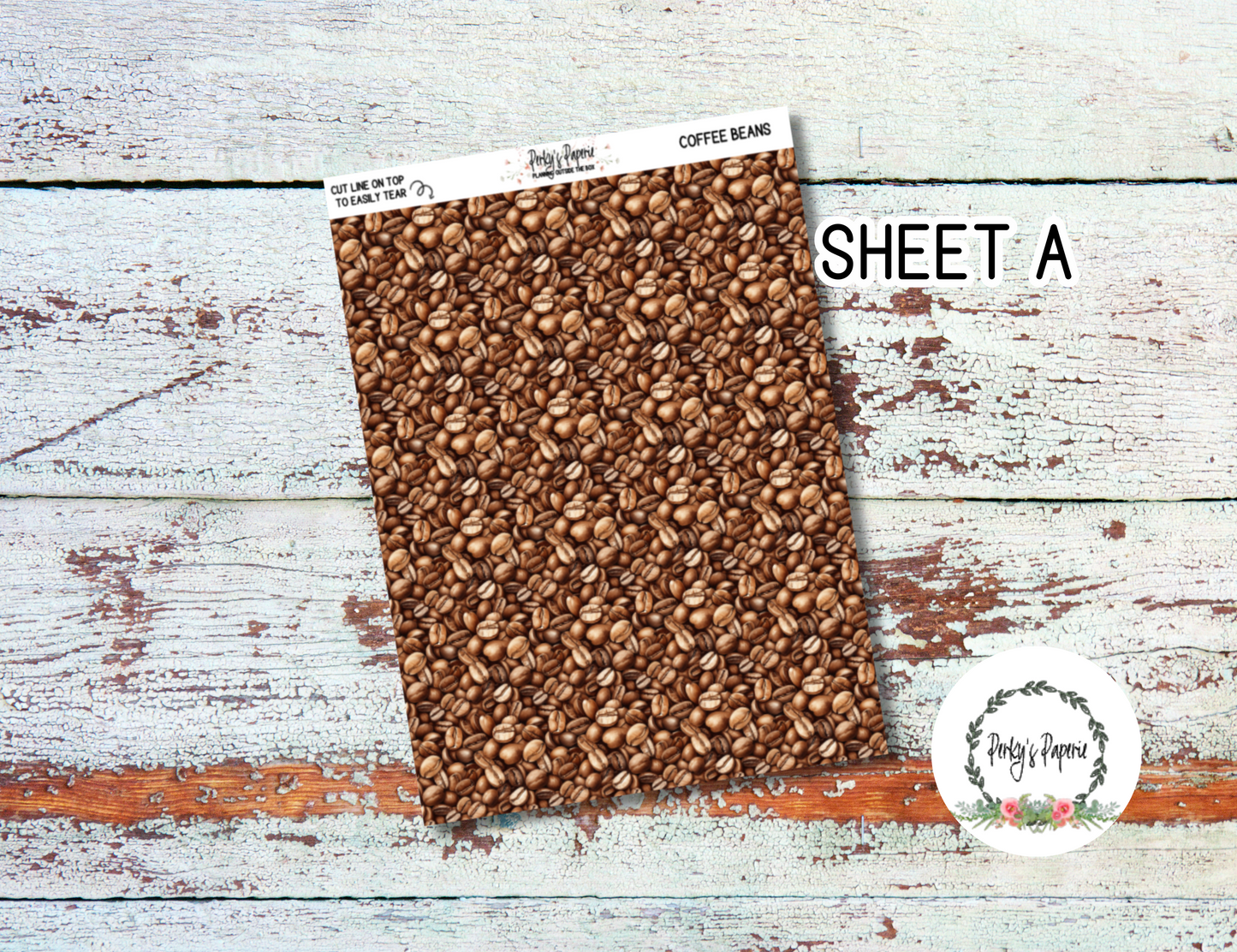 Washi Paper Tearable Stickers - Mocha Mousse 159 Coffee Beans and Script Washi