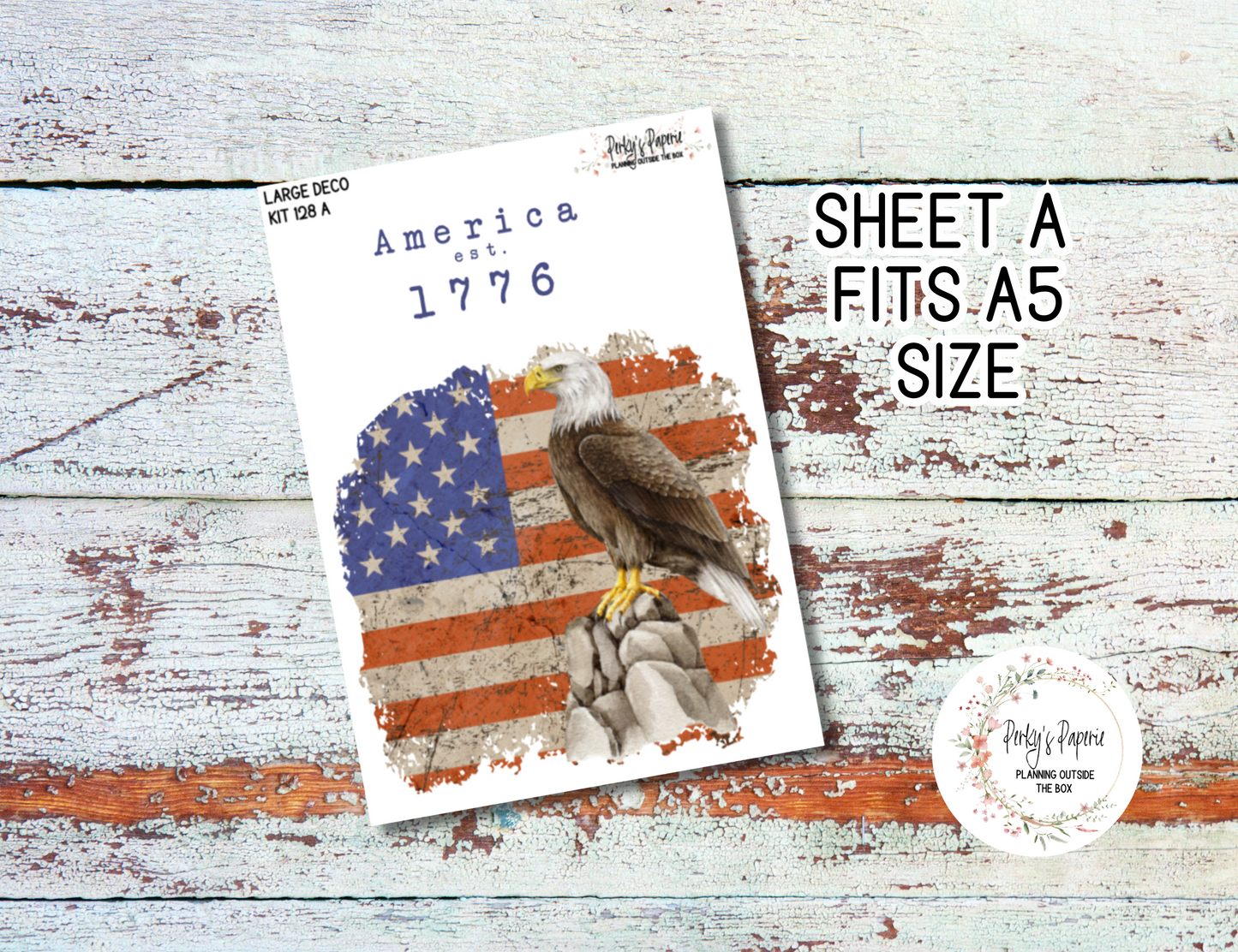 Transparent Extra Large, Jumbo Deco Planner Sticker For Your Overview Pages, Blank Daily Pages or Journal Page, Fourth of July Kit 128