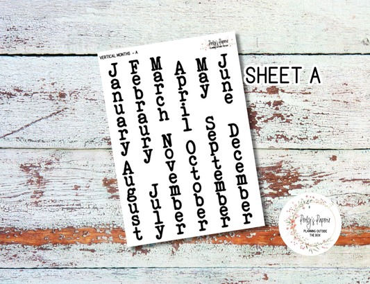 Vertical Monthly Typewriter Script Planner Stickers - Large for Decroating Planner Monthly Calendars and Journals Capital or lower case font available