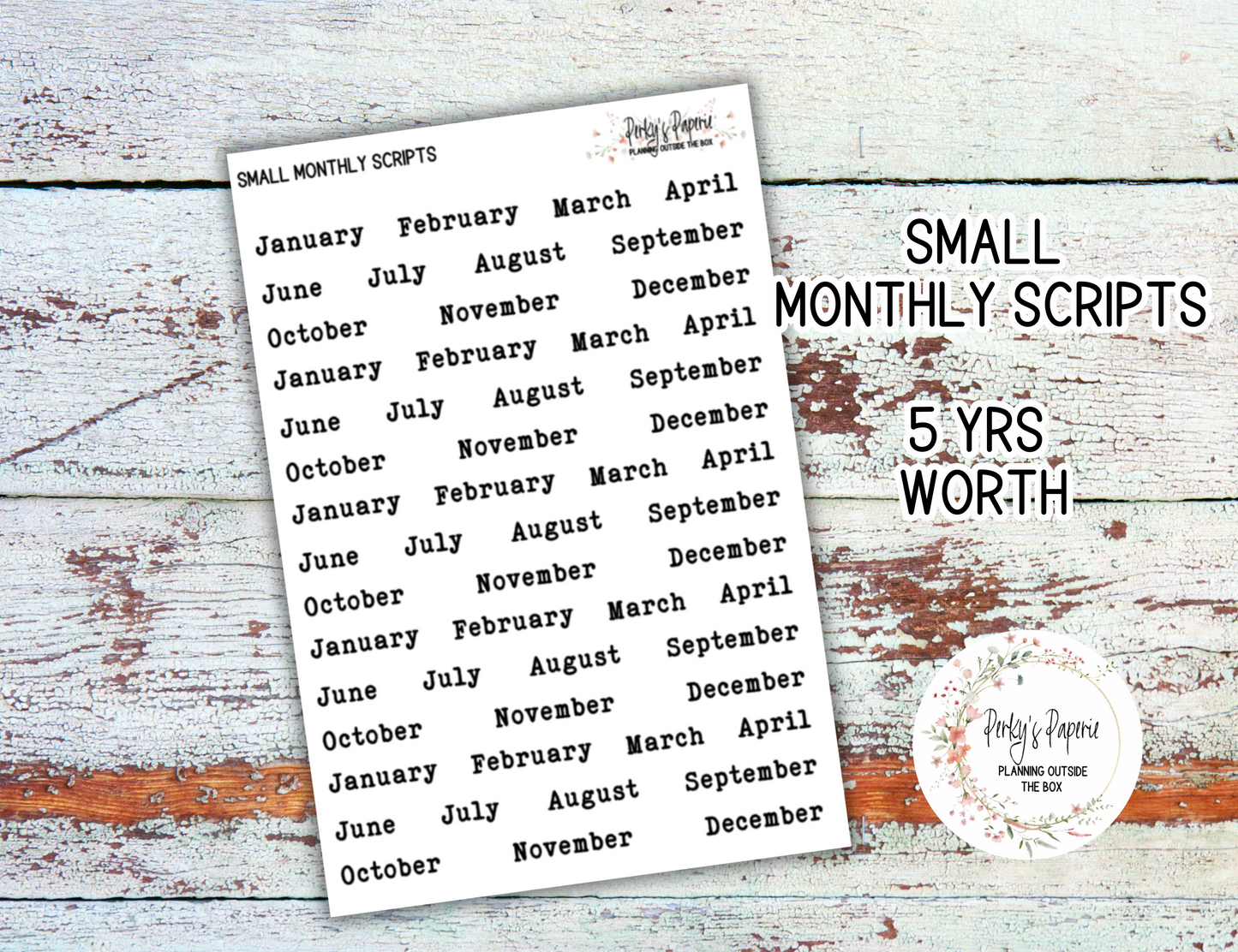 Typewriter Font Monthly Script Stickers | Large & Small Planner Stickers for Redating Planners Great for A6 B6 A5 7x9 Planner Set Up