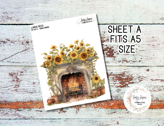 Transparent Extra Large, Jumbo Deco Planner Sticker For Your Overview Pages, Blank Daily Pages or Journal Page Sunflowers Kit 137