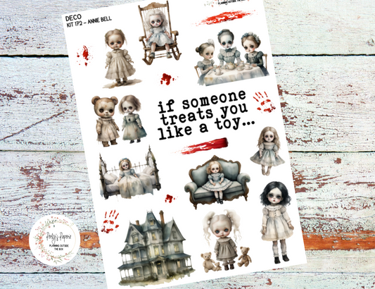 Annie Bell Dolls Full Sheet Deco Planner Stickers Kit 172 - Full Deco | Halloween Planner Stickers | Fits All Planners
