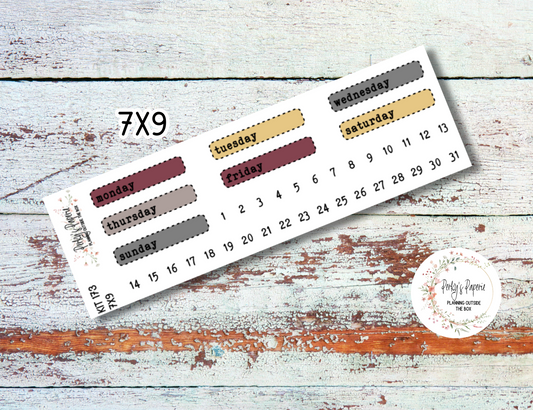 Sinister Carnival Stitched Box Mixed Color Date Covers Colorful Planner Stickers for Various Planners Kit 173, Days of the Week Date Cover, Redate Stickers
