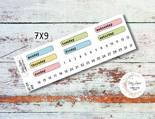 School Daze-y Stitched Box Mixed Color Date Covers Colorful Planner Stickers for Various Planners Kit 174, Days of the Week Date Cover, Redate Stickers