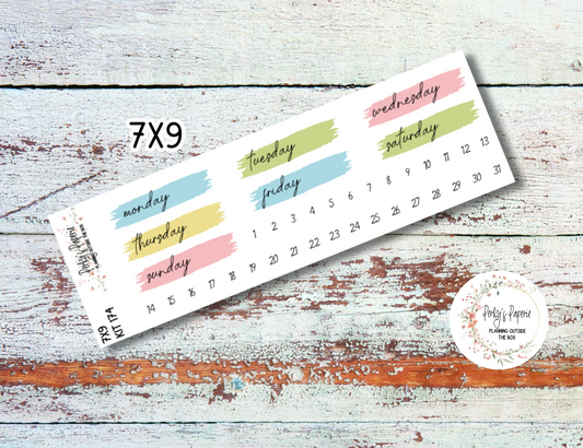 School Daze-y Brush Stroke Mixed Color Date Covers Colorful Planner Stickers for Various Planners Kit 174, Days of the Week Date Cover, Redate Stickers
