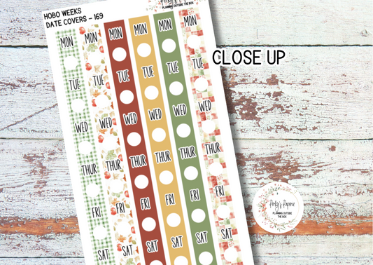 An Apple A Day Fall Hobonichi Weeks Date Cover Planner Stickers Kit 169, Weekly Planning, Date Strips, Colorful and Patterned