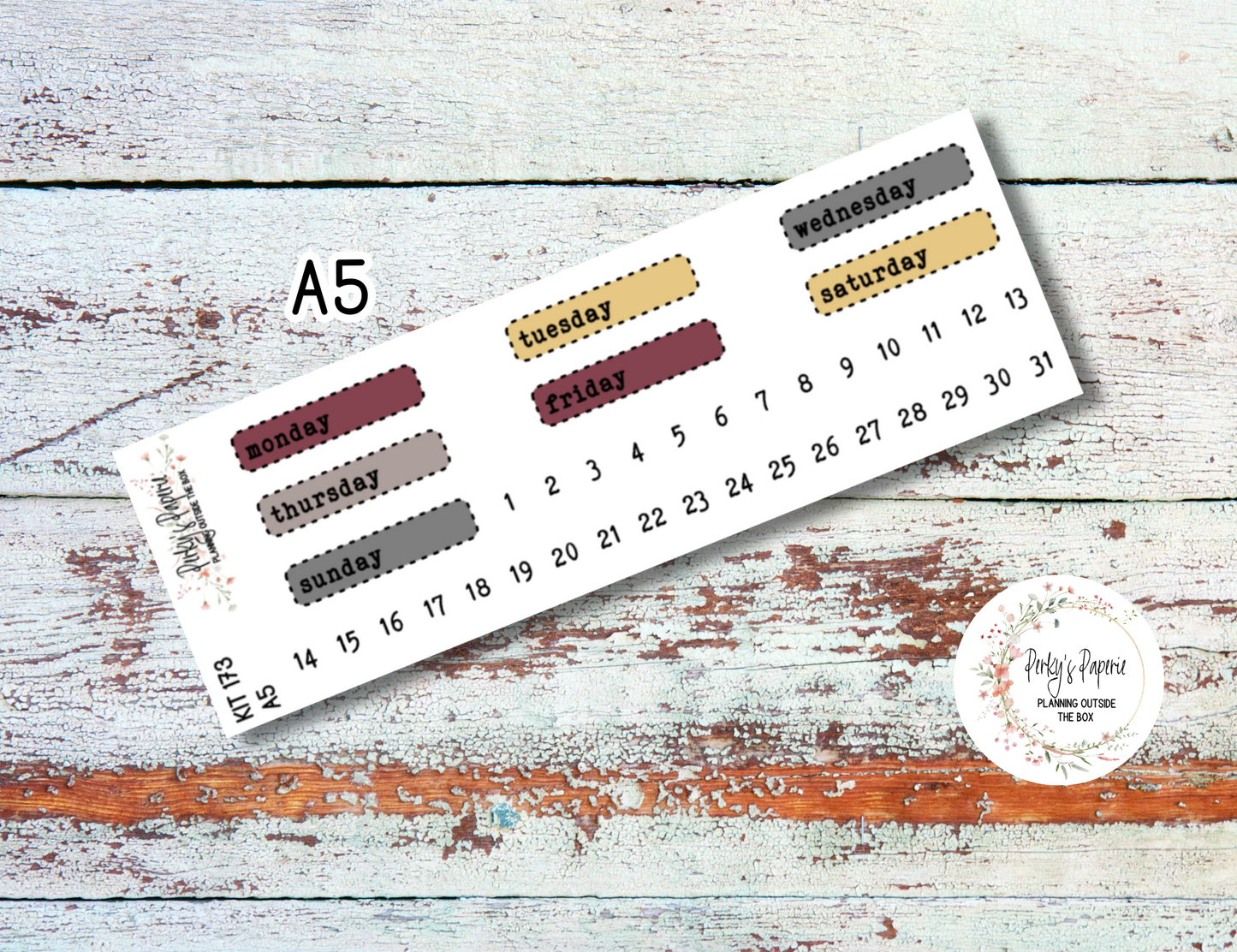 Sinister Carnival Stitched Box Mixed Color Date Covers Colorful Planner Stickers for Various Planners Kit 173, Days of the Week Date Cover, Redate Stickers