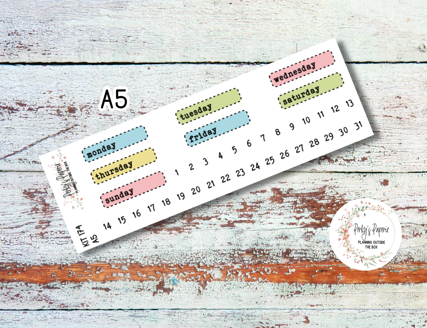 School Daze-y Stitched Box Mixed Color Date Covers Colorful Planner Stickers for Various Planners Kit 174, Days of the Week Date Cover, Redate Stickers
