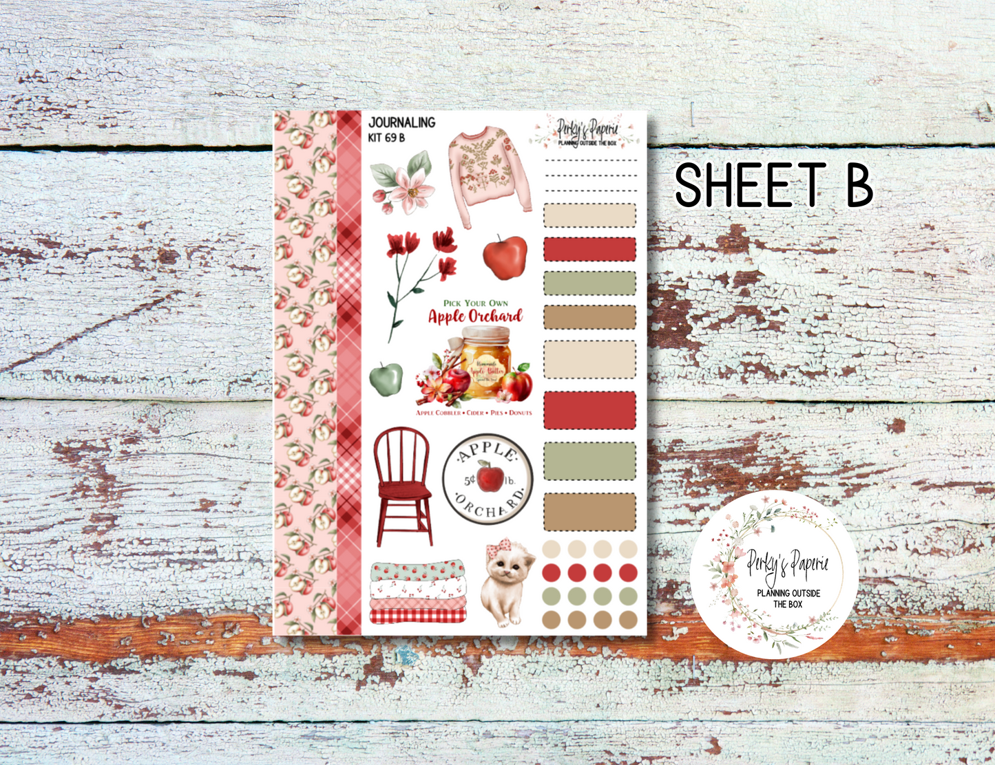 Apple Picking, Fall Buck List, Apple Farm Journal, Scrapbook, Daily Planner Sticker Kit 69, Weekly and Daily Journaling Kit
