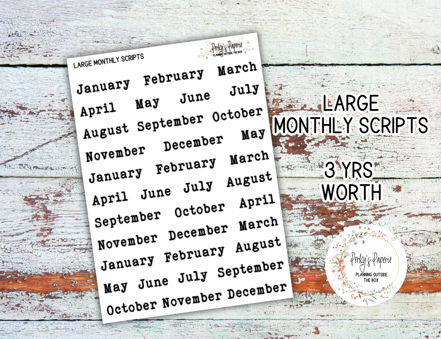 Typewriter Font Monthly Script Stickers | Large & Small Planner Stickers for Redating Planners Great for A6 B6 A5 7x9 Planner Set Up