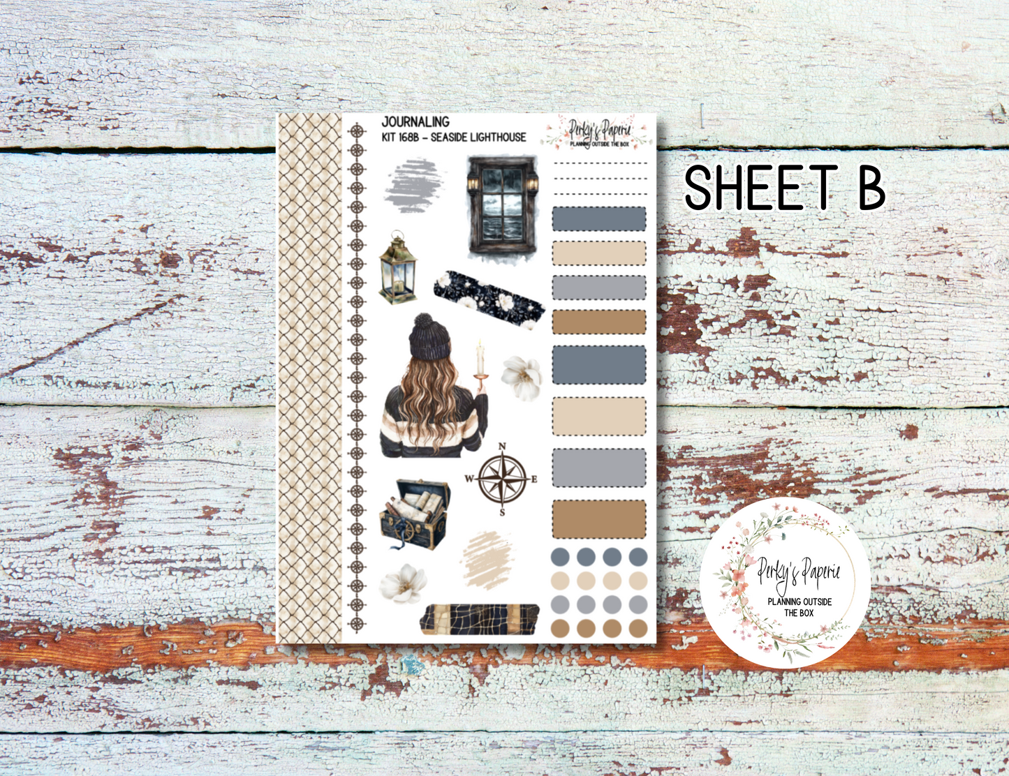 Seaside Lighthouse Journal, Scrapbook, Daily Planner Sticker Kit 168, Weekly and Daily Journaling Kit,