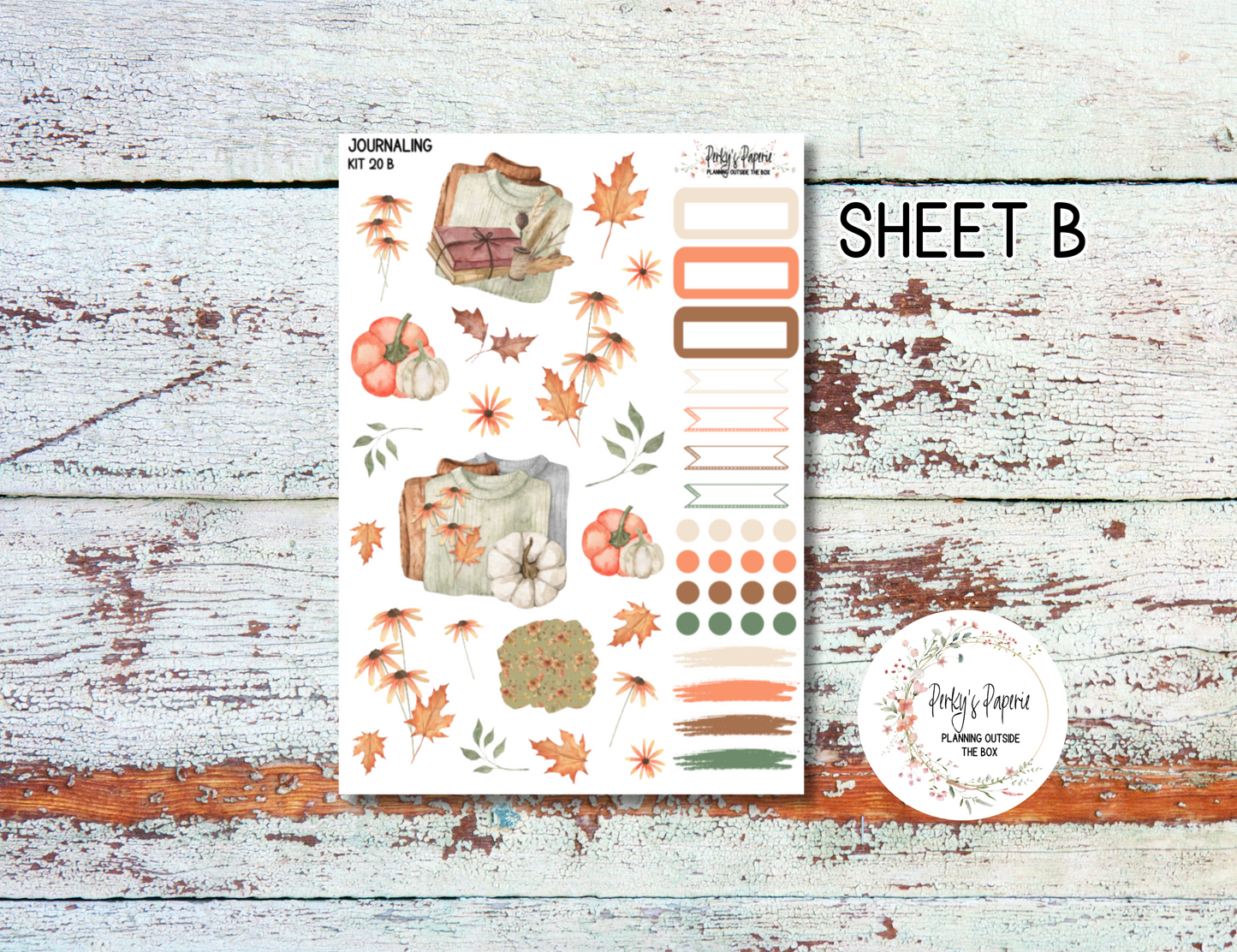 Cozy Fall Decorative Journal Planner Sticker Kit 20, All Planner Sizes, Fits Monthly, Weekly, and Daily Pages, Creative Journaling, Journaling Kit for Fall, Autumn, Leaves and Flowers