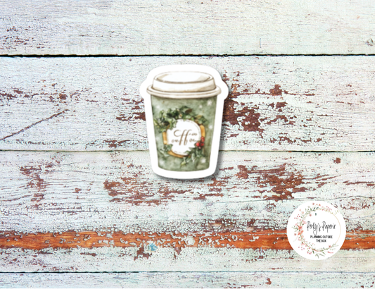 Christmas Coffee Cup Icon Planner Stickers in Small and Large - Coffee To Go, Christmas Theme Take Away Coffee Cups - Quarter Sheet