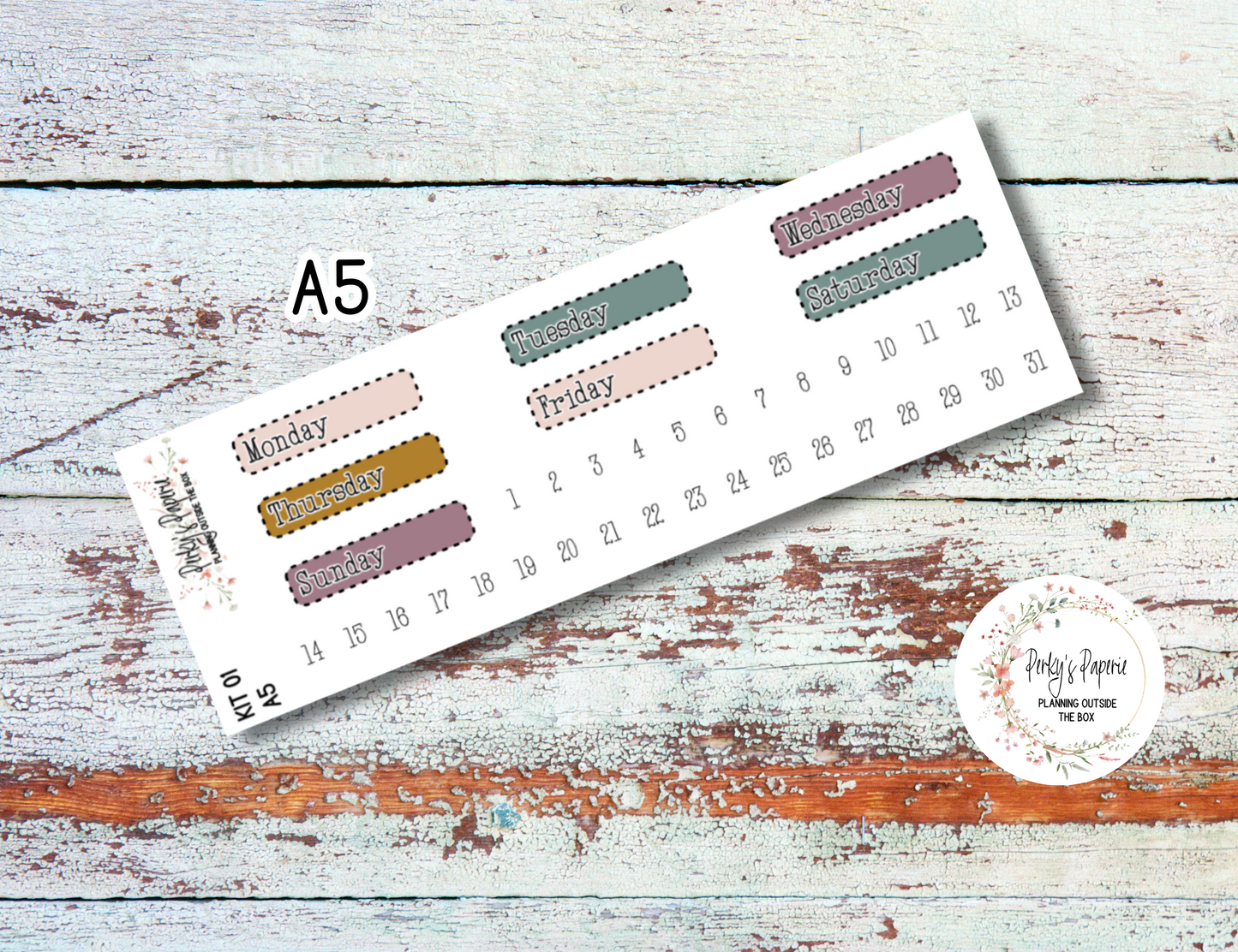 Pink Elegant Pumpkins Stitched Box Mixed Color Date Covers Colorful Planner Stickers for Various Planners Kit 01, Days of the Week Date Cover, Redate Stickers