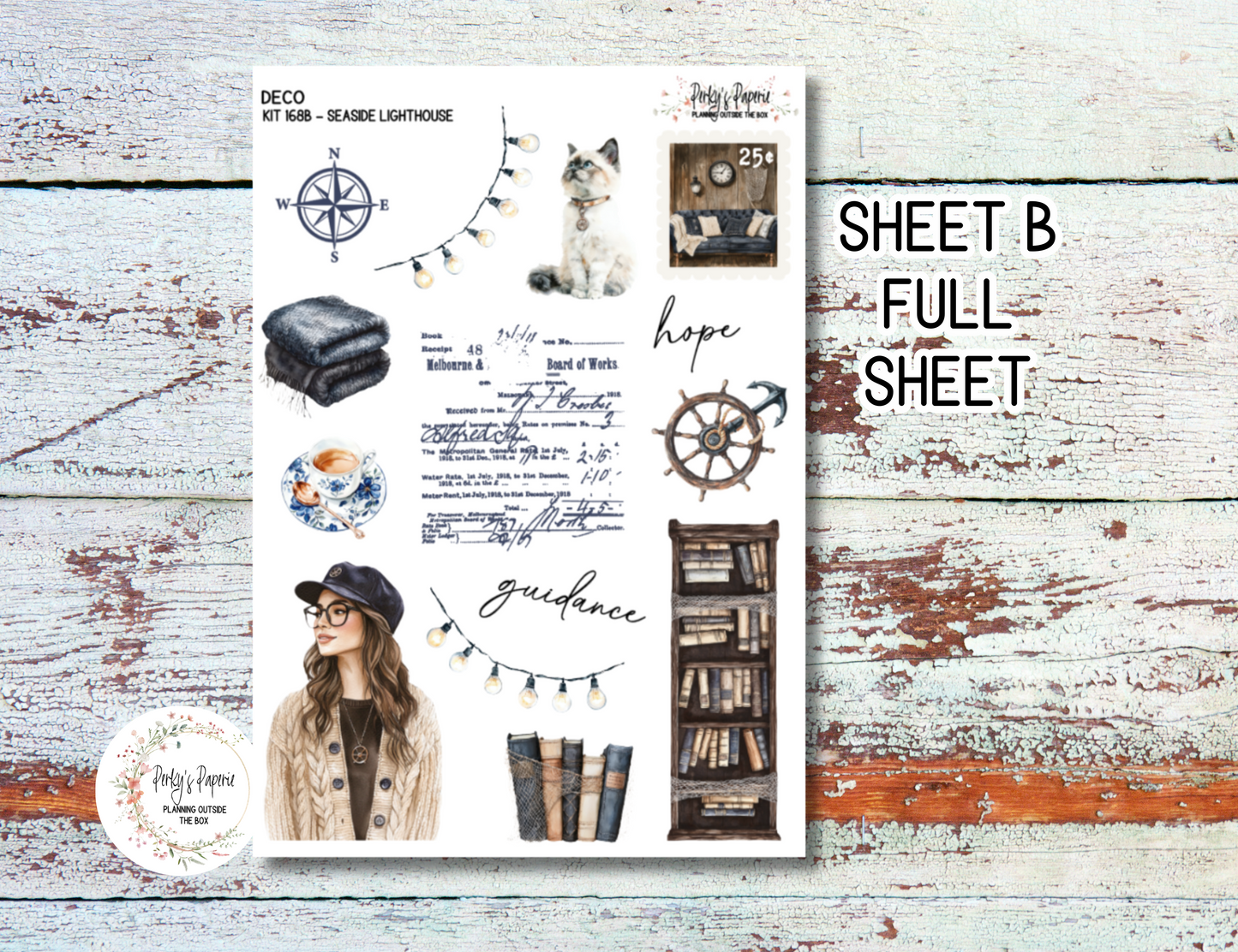 Seaside Lighthouse Full Sheet Deco Planner Stickers Kit 168, Decorative Planning, Journaling Stickers, Junk Journal, Planner Stickers
