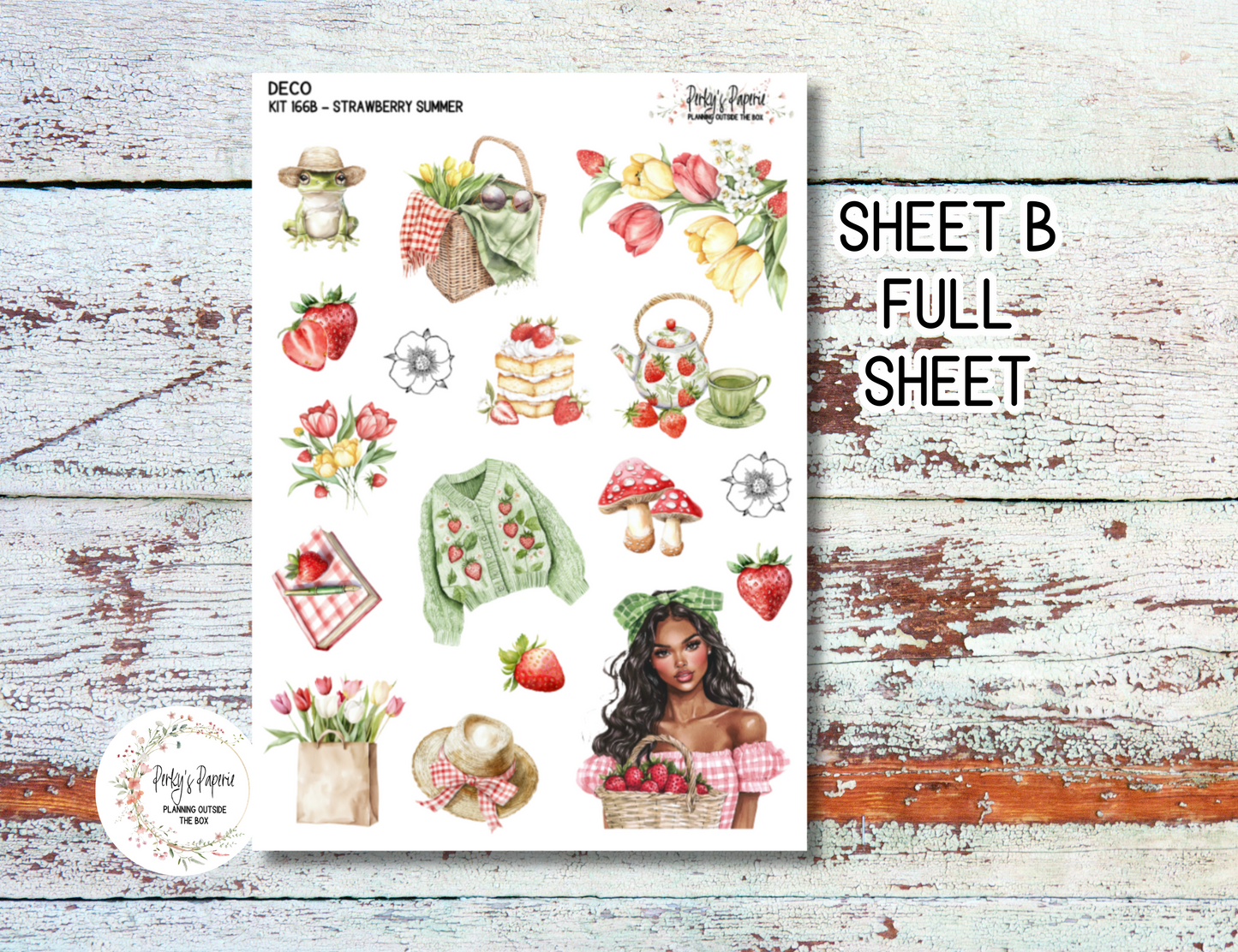 Strawberry Summer Full Sheet Deco Planner Stickers Kit 166, Decorative Planning, Journaling Stickers, Junk Journal, Planner Stickers