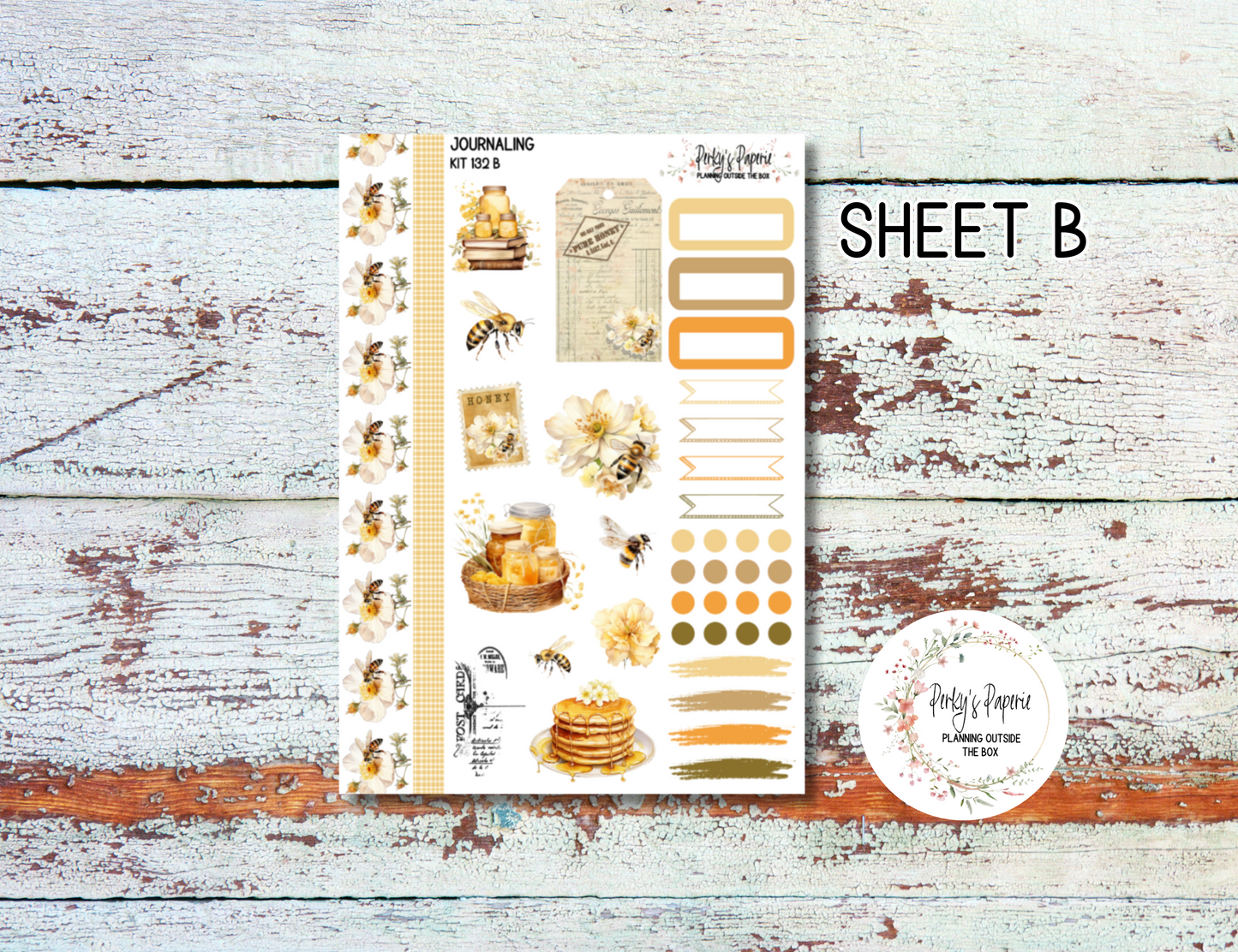 Honey Bee Fields Journal, Scrapbook, Daily Planner Sticker Kit 132, Weekly and Daily Journaling Kit